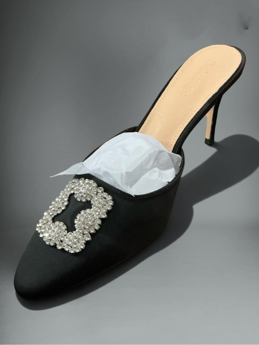Call It Spring Black Satin Crystal-Embellished Mule